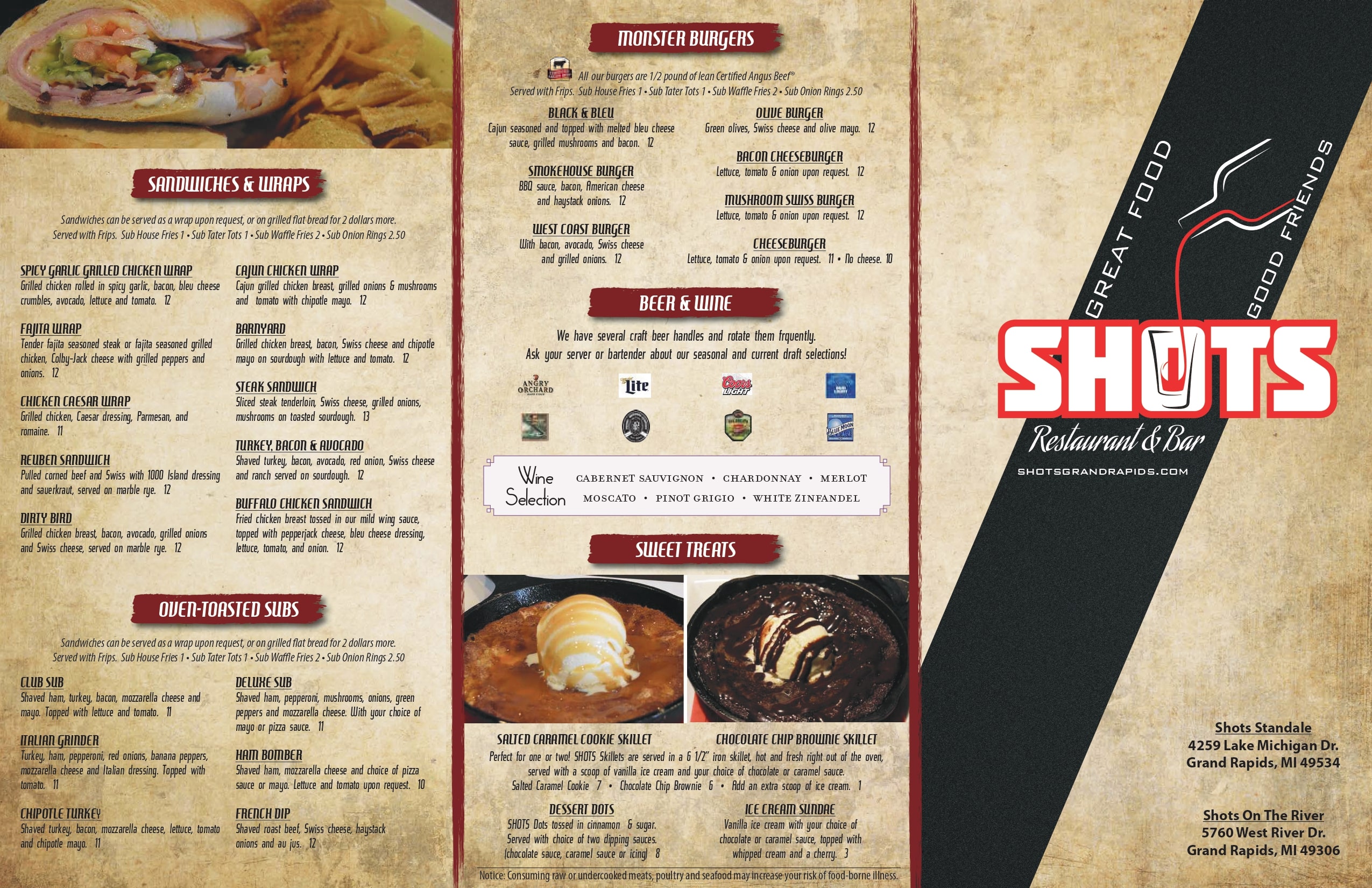 Full Menu Shots On The River